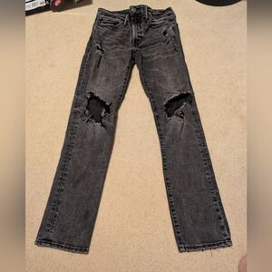American Eagle Outfitters Charcoal Distressed Straight Leg Jeans